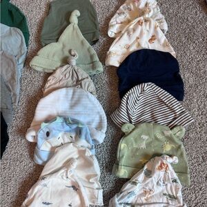 Assorted Newborn Beanies Set - Green, Blue, White, and More